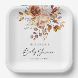 Boho Chic Terracotta Floral Name Babydusche Pappteller
