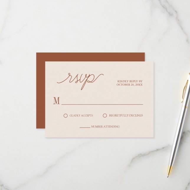 Boho Chic Terracotta Minimal Wedding RSVP Karte (Vorderseite/Rückseite Beispiel)