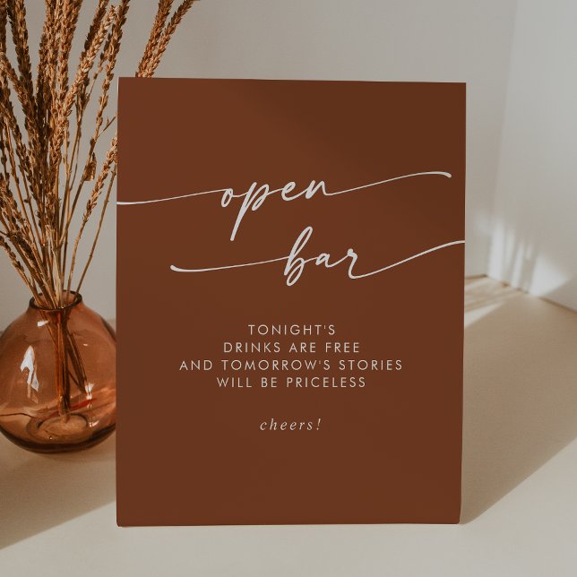 Boho Chic Terracotta Open Bar Wedding Sockelschild (Boho Chic Terracotta Open Bar Wedding Pedestal Sign)