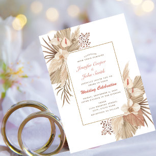 Boho Chic Terracotta Pampas Grass Orchid Wedding Einladung