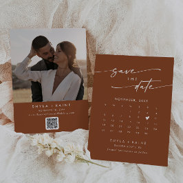 Boho Chic Terracotta QR Foto Calendar Save The Date
