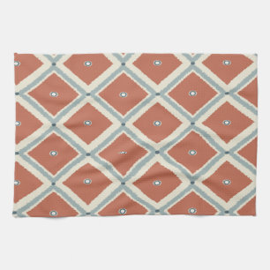 Boho Chic Terrakotta und Indigo geometrisches Ikat Geschirrtuch