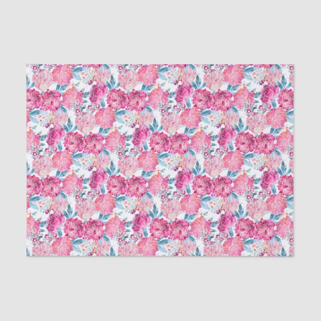 Boho Chic tropisches rosa Blumenmuster Seidenpapier (Vorderseite)
