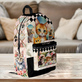 Boho-Chic-Verrückte-Katzen-Dame Bedruckter Rucksack