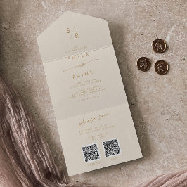 Boho Chic Vintag Gold Dual QR Code Hochzeit All In One Einladung