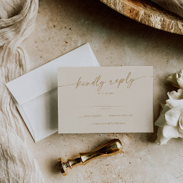 Boho Chic Vintag Gold Simple Wedding RSVP Karte