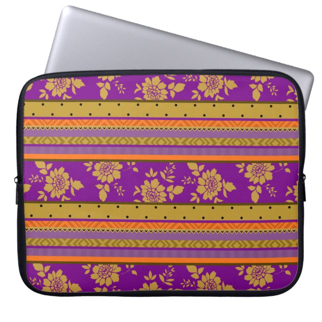 Boho Chic Violet Mustard Yellow Floral Muster Laptopschutzhülle (Vorderseite)