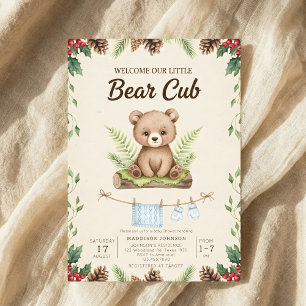 Boho-Chic-Wald-Bär-Grün-Baby-Party Einladung
