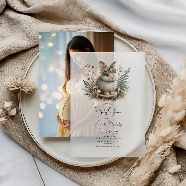 Boho-Chic-Wald-Häschen-Baby-Party (Boho Chic Woodland Bunny Baby Shower Vellum Invitations)
