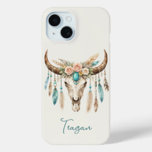 Boho-Chic-Wasserfarben-Blumen-Kuh-Schädel Case-Mate iPhone Hülle
