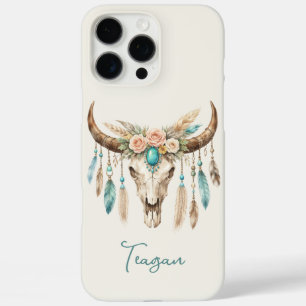 Boho-Chic-Wasserfarben-Blumen-Kuh-Schädel iPhone 16 Pro Max Hülle