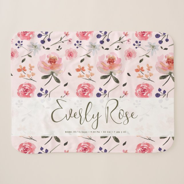 Boho Chic Wasserfarbenflorieren Personalisiert Sta Sherpadecke (Vorderseite (Horizontal))