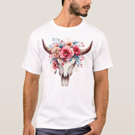 Boho Chic Watercolor Blumenkuh Skull T - Shirt