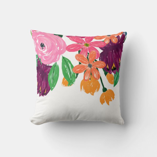 Boho Chic Watercolor Burgundy Pink Blume Kissen (Vorderseite)