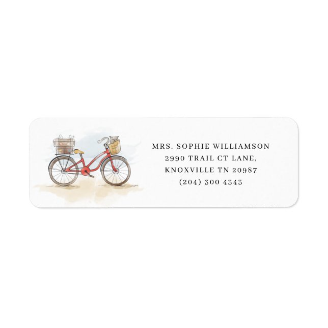 Boho Chic Watercolor Classic Bike Rücksendeadresse (Vorne)