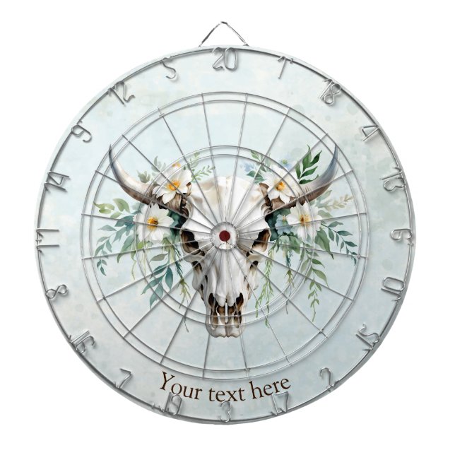 Boho Chic Watercolor Floral Cow Skull Dartscheibe (vorne)