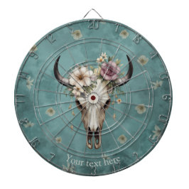Boho Chic Watercolor Floral Cow Skull Dartscheibe