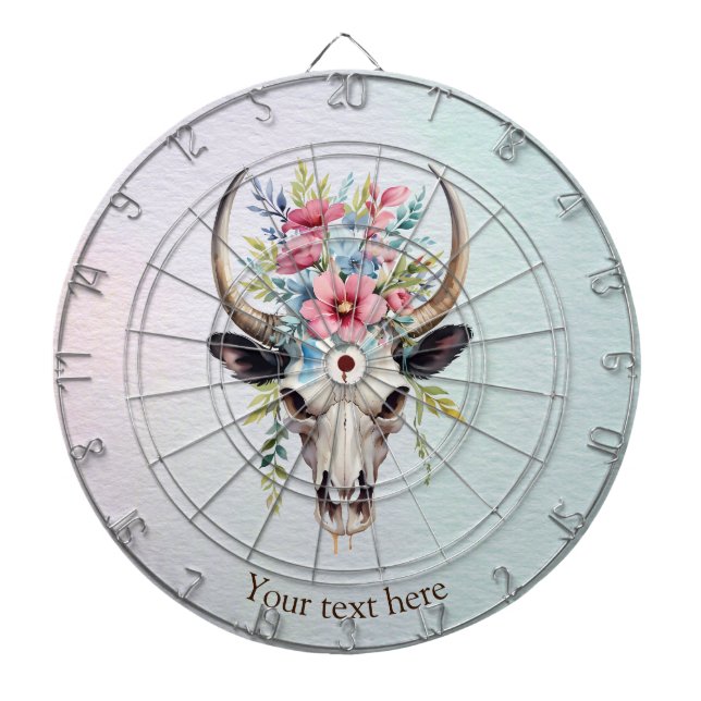 Boho Chic Watercolor Floral Cow Skull Dartscheibe (vorne)