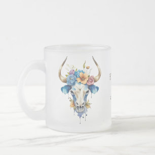 Boho Chic Watercolor Floral Cow Skull Mattglastasse
