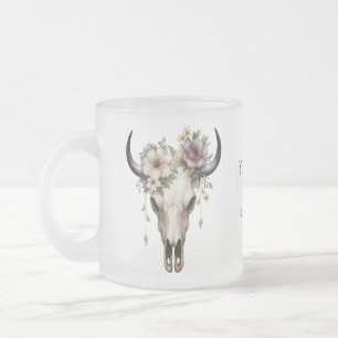 Boho Chic Watercolor Floral Cow Skull Mattglastasse