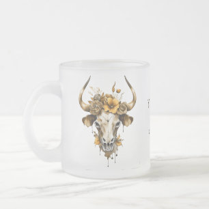 Boho Chic Watercolor Floral Cow Skull Mattglastasse