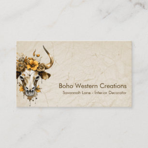Boho Chic Watercolor Floral Cow Skull Visitenkarte