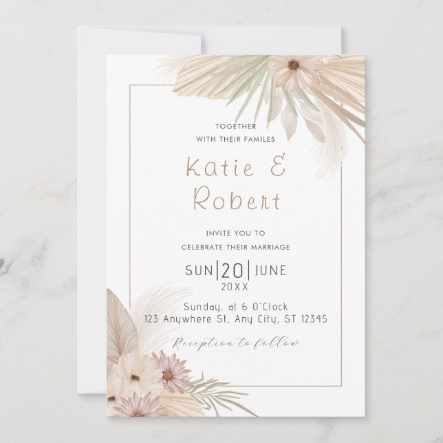 Boho Chic Watercolor Floral Wedding Einladung (Vorderseite)