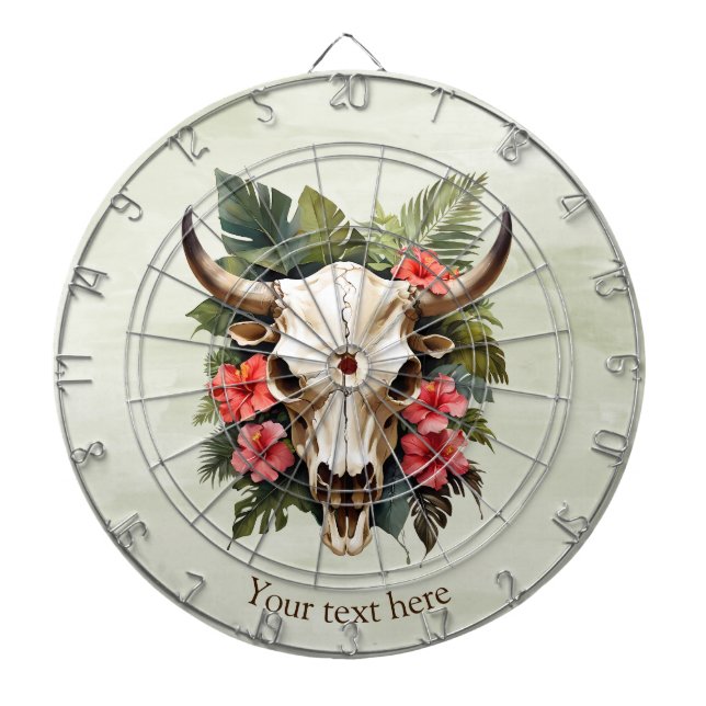 Boho Chic Watercolor Tropischer Kuhschädel Dartscheibe (vorne)