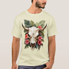 Boho Chic Watercolor Tropischer Kuhschädel T-Shirt