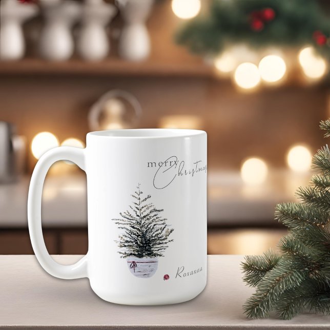 Boho Chic Watercolor Weihnachtsbaum Personalize Kaffeetasse (Von Creator hochgeladen)