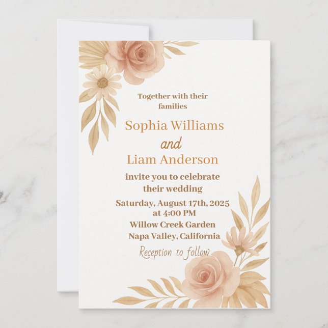 Boho Chic Wedding Invitation - Bearbeitbare Vorlag Einladung (Vorderseite)