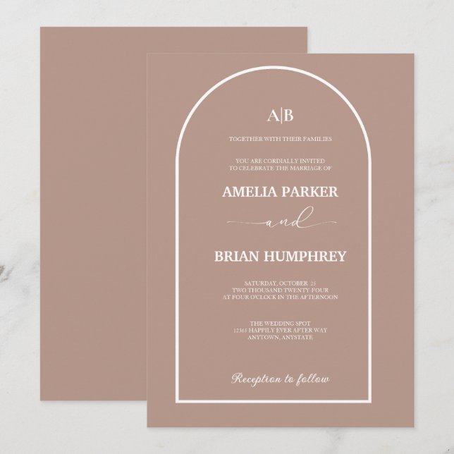 Boho Chic Wedding Modern Arch Minimalistische Hoch Einladung (Vorne/Hinten)