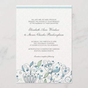 BOHO Chic Whimsical Garden Wedding Blue Einladung