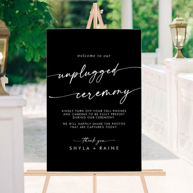 Boho Chic White Black Wedding Unplugged Zeremonie Acrylschild (Boho Chic White Black Wedding Unplugged Ceremony Acrylic Sign)