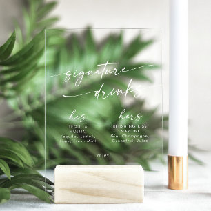 Boho Chic White Clear Wedding Signature Drinks Acrylschild