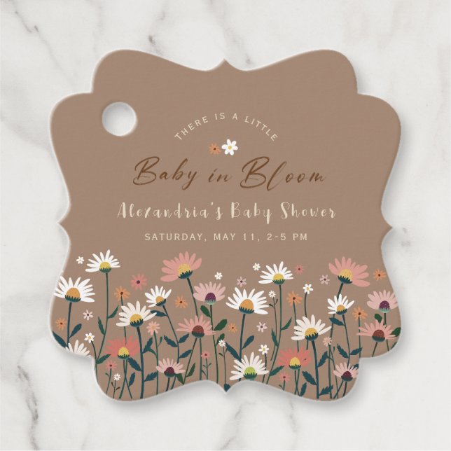 Boho Chic Wildblume Baby in Blütendusche Geschenkanhänger (Vorderseite)