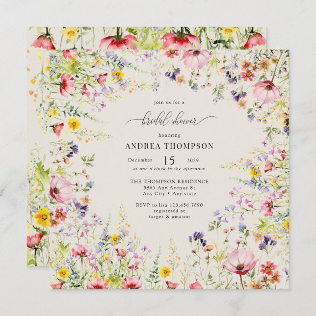 Boho Chic Wildblume Brautparty Einladung (Vorne/Hinten)