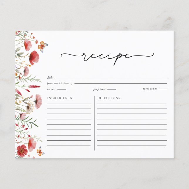 Boho Chic Wildblume Brautparty Rezept Karte (Vorderseite)