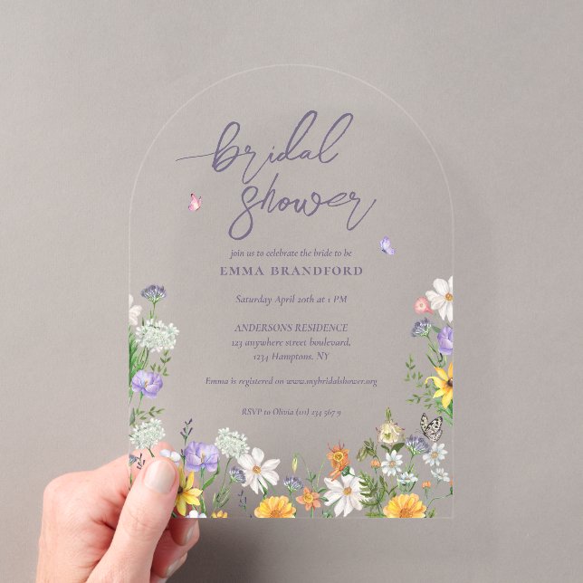 Boho Chic Wildblume Elegantes Brautparty Acryleinladungen (Insitu (Handheld))