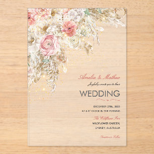 Boho Chic Wildblume Herbst Rustikale Blumenhochzei Acryleinladungen