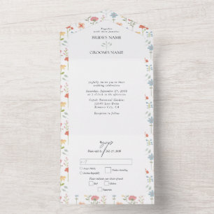 Boho Chic Wildblumen Moderne Blumenhochzeit All In One Einladung