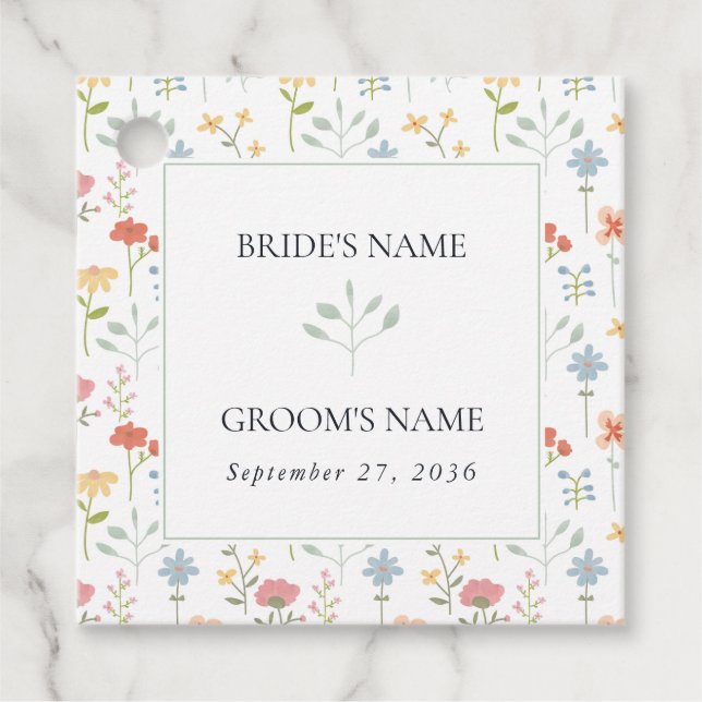 Boho Chic Wildblumen Moderne Blumenhochzeit Geschenkanhänger (Vorderseite)