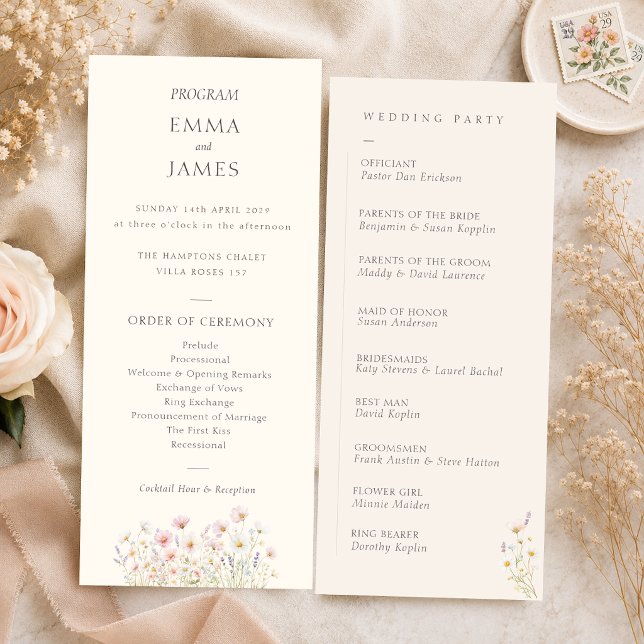 Boho-chic-wilde-Blumen-Hochzeitsprogramm Programm (Bohemian Whimsical Wildflowers Wedding Program)