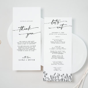 Boho Chic Wildflower Dankeschön und Hochzeit Menükarte