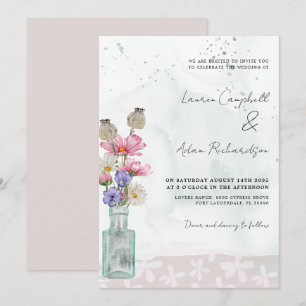 Boho-Chic-Wildflower-Watercolor-Hochzeit Einladung