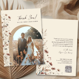 Boho-Chic-Wildflowers-Bogen-Foto-QR-Code-Hochzeit Dankeskarte