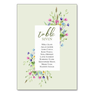 Boho-chic-Wildflowers-Script-Hochzeitssitzplan Tischnummer