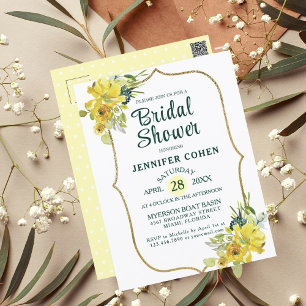 Boho Chic Yellow Floral Bridal Dusche Einladung Postkarte