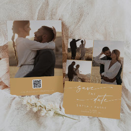 Boho Chic Yellow Marigold Multi Foto QR Code Save The Date