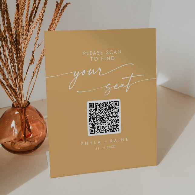Boho Chic Yellow Marigold Seekarte QR Code Sockelschild (Von Creator hochgeladen)